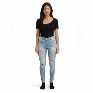 Mudd High Rise Light Blue Distressed Skinny Jeans